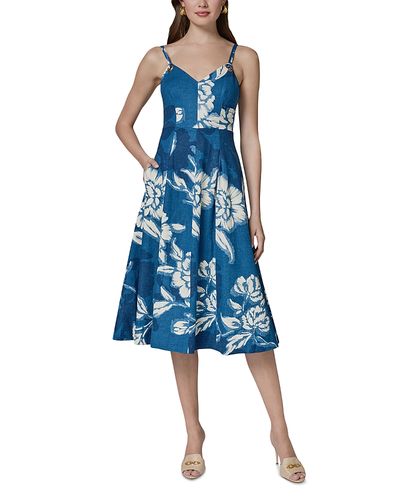 Donna Karan Donna Karan Printed Twin Strap Midi Dress