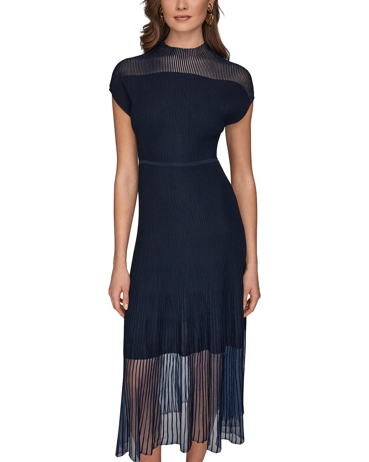 Donna Karan - Sheer Panel Mock Neck Midi Sweater Dress