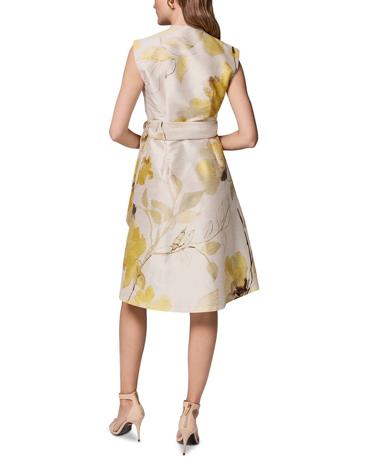 Donna Karan - Sleeveless V Neck Jacquard Faux Wrap A Line Dress Donna Karan - Sleeveless V Neck Jacquard Faux Wrap A Line Dress