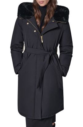 Donna Karan New York Donna Karan New York Belted Coat with Faux Fur Lined Hood