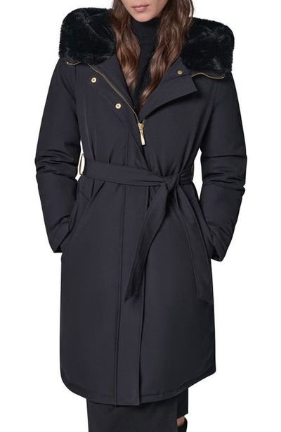 Donna Karan New York Donna Karan New York Belted Coat with Faux Fur Lined Hood