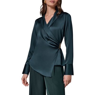 Donna Karan New York Donna Karan New York Buckle Detail Long Sleeve Satin Wrap Top