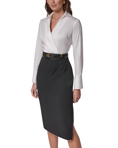 Donna Karan New York Donna Karan New York Collared Mixed Media Belted Pencil Dress