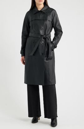 Donna Karan New York Donna Karan New York Double Breasted Leather Trench Coat