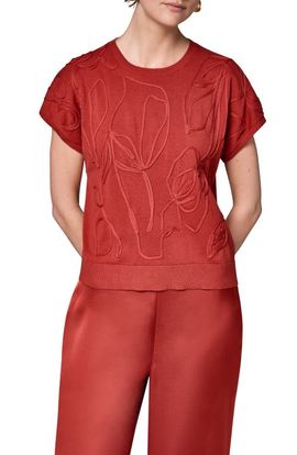 Donna Karan New York Donna Karan New York Embroidered Short Sleeve Cotton Sweater
