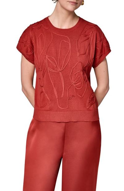 Donna Karan New York Donna Karan New York Embroidered Short Sleeve Cotton Sweater