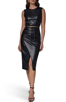 Donna Karan New York Donna Karan New York Faux Leather Belted Midi Dress