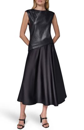 Donna Karan New York Donna Karan New York Faux Leather Mixed Media Midi Dress