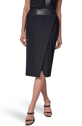 Donna Karan New York Donna Karan New York Faux Leather Trim Twist Midi Skirt