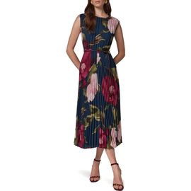 Donna Karan New York Donna Karan New York Floral Print Pleated Sleeveless Dress