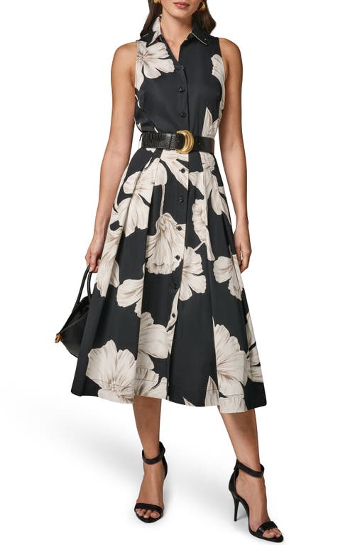 Donna Karan New York Donna Karan New York Floral Sleeveless Stretch Cotton Midi Shirtdress