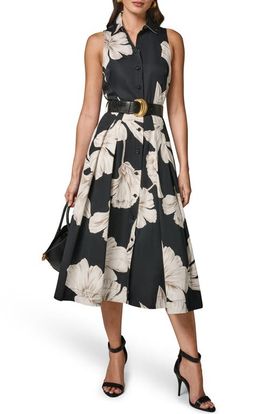 Donna Karan New York Donna Karan New York Floral Sleeveless Stretch Cotton Midi Shirtdress