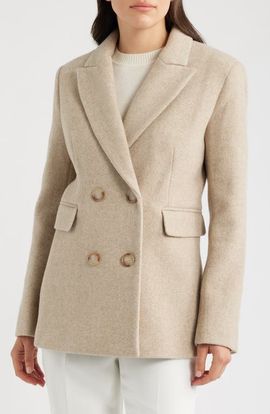 Donna Karan New York Donna Karan New York Herringbone Wool Double Breasted Coat