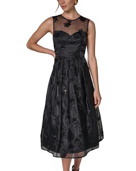 Donna Karan New York Donna Karan New York Illusion Neck Bead Embroidered Fit & Flare Dress