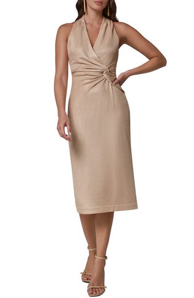 Donna Karan New York Donna Karan New York Knotted Metallic Halter Sheath Dress