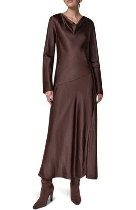 Donna Karan New York Donna Karan New York Long Sleeve Draped Neck Satin Dress