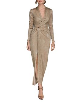 Donna Karan New York Donna Karan New York Metallic Crinkle Knit Faux Wrap Maxi Dress