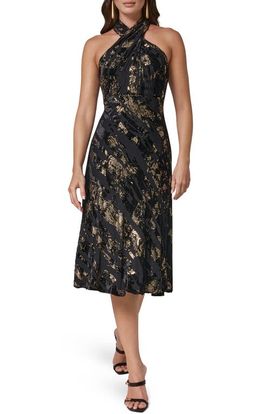 Donna Karan New York Donna Karan New York Metallic Foil Velvet Halter Midi Dress