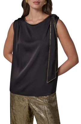 Donna Karan New York Donna Karan New York Metallic Trim Sleeveless Top with Neck Tie
