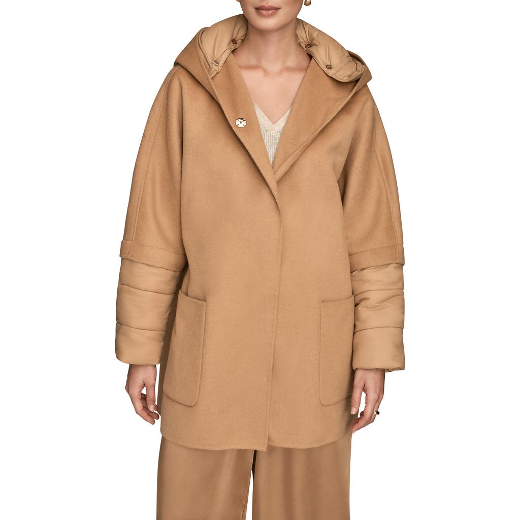 Donna Karan New York Donna Karan New York Mixed Media Puffer Sleeve Wool Blend Coat