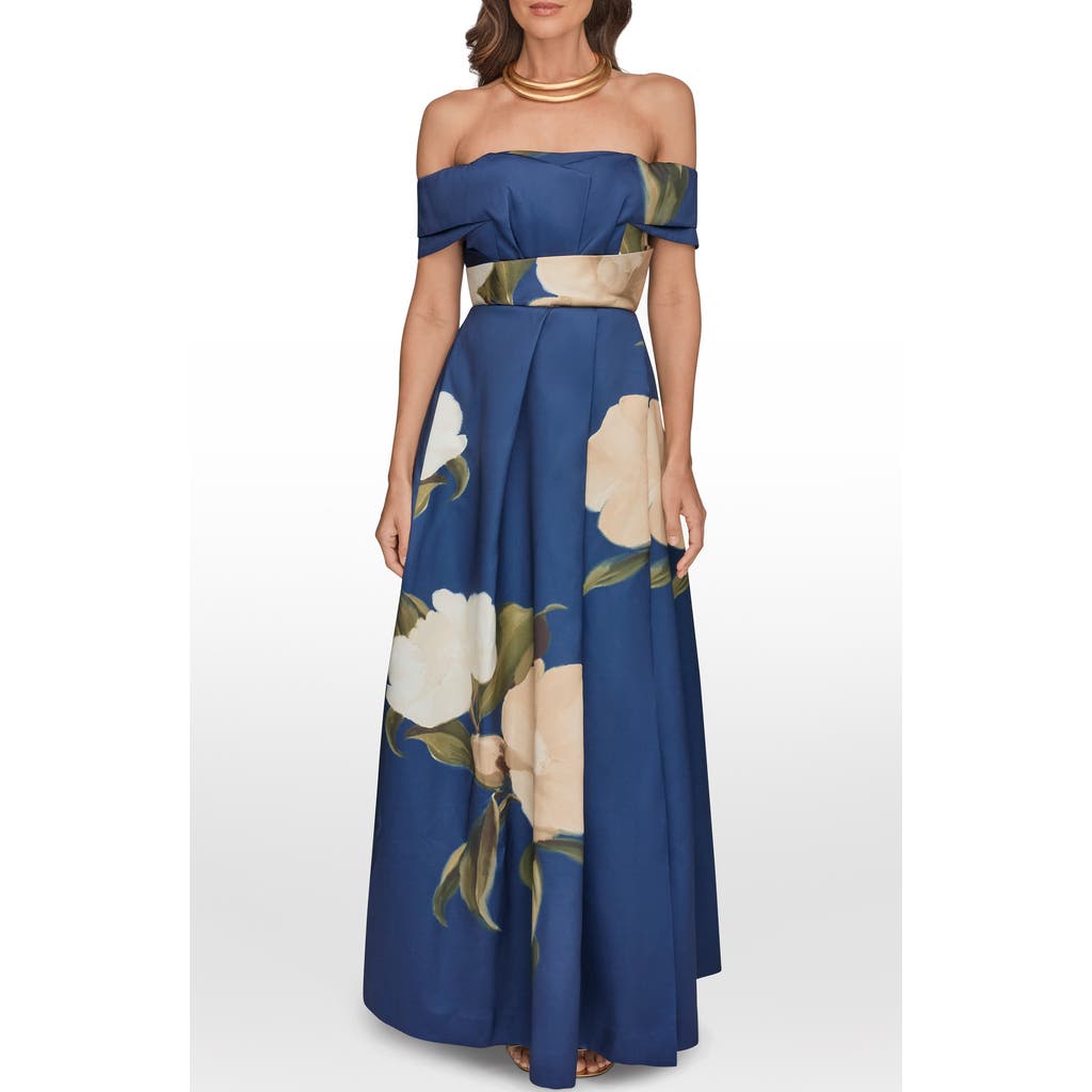 Donna Karan New York Donna Karan New York Placed Floral Off the Shoulder Gown