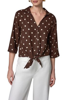 Donna Karan New York Donna Karan New York Polka Dot Linen Blend Tie Front Top