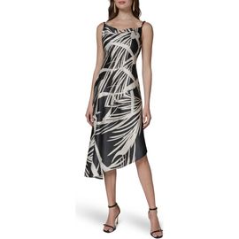 knee length dresses for ladies Donna Karan Women's Long Sleeve Midi Asymmetric Sheath Dress in Black main image 1
