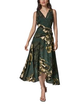 Donna Karan New York Donna Karan New York Printed Chiffon Crossover Neck Faux Wrap Dress