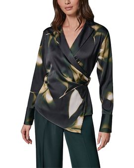 Donna Karan New York Donna Karan New York Printed Hardware Trim Side Ruched Blouse