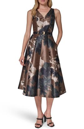 Donna Karan New York Donna Karan New York Printed V-Neck Belted Midi Dress