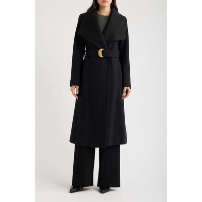 Donna Karan New York Donna Karan New York Ribbed Collar Belted Coat