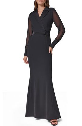 Donna Karan New York Donna Karan New York Sheer Sleeve Peak Lapel Gown