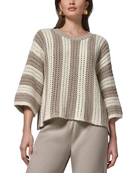 Donna Karan Weekend Donna Karan Striped Pointelle Knit Elbow Sleeve Sweater