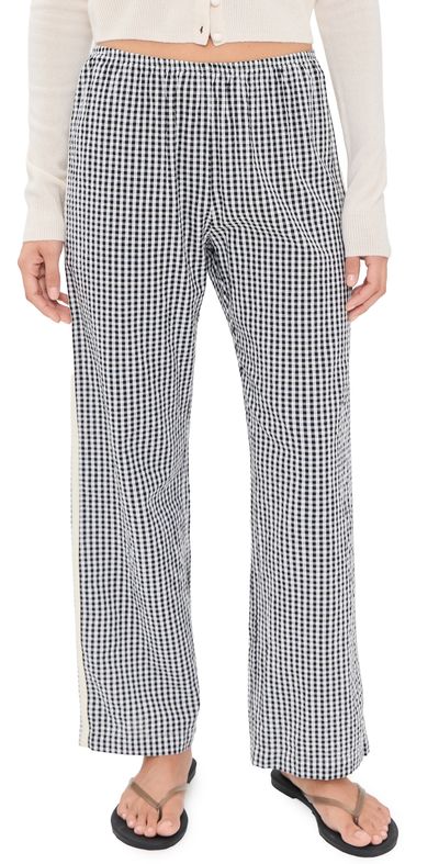 DONNI. DONNI. The Cotton Gingham Stripe Crop Pants Jet