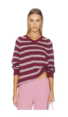DONNI. DONNI. The Cotton Knit Stripe V-Neck Sweater