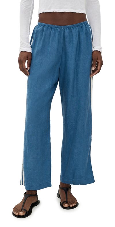 DONNI. DONNI. The Linen Crop Racer Stripe Pants Lapis