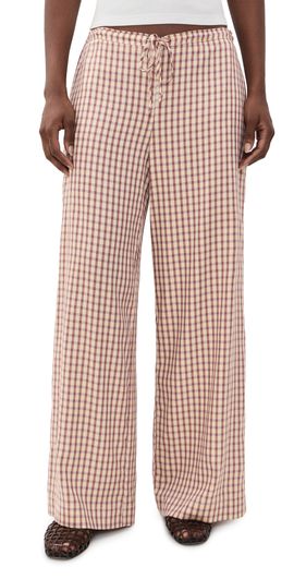 DONNI. DONNI. The Tencel Plaid Tie Pants Creme/Roz Plaid