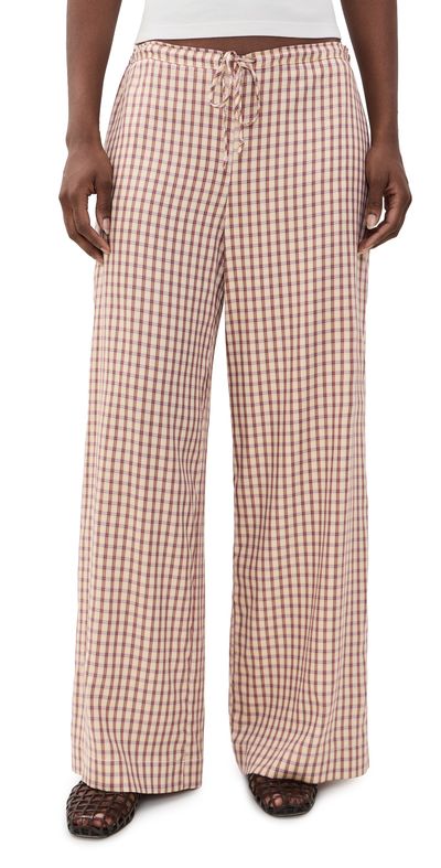 DONNI. DONNI. The Tencel Plaid Tie Pants Creme/Roz Plaid
