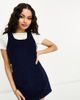 Don't Think Twice DTT Petite Dawn cord pinafore dress with zip back in navy - 1