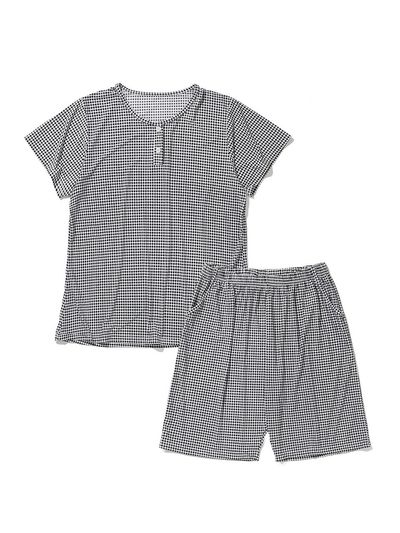 DOSSY Air Fit Checkered Round Pajamas Set