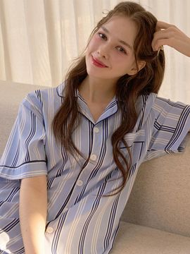 DOSSY Silk-fit Bay Short-sleeve Couple Pajama Set