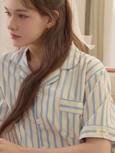 DOSSY Silk-fit Pure Short-sleeve Couple Pajama Set