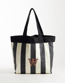 Double A by Wood Wood Double A By Wood Wood 100% cotton Conner striped logo tote bag in black and white