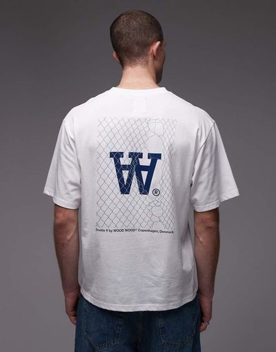 Double A by Wood Wood Double A By Wood Wood 100% cotton liam t-shirt with logo back print in white