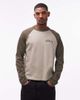 Double A by Wood Wood Double A By Wood Wood 100% cotton long sleeve logo raglan t-shirt in beige & khaki green-Multi - 1