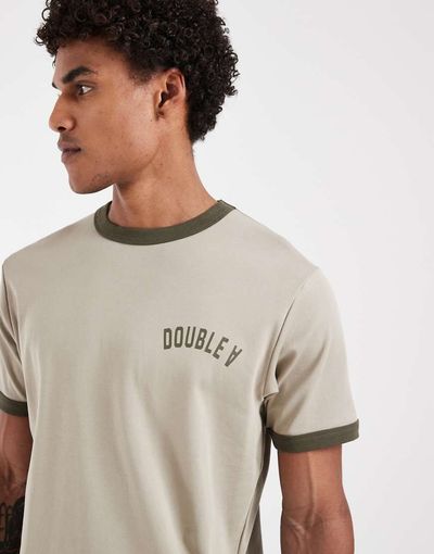 Double A by Wood Wood Double A By Wood Wood 100% cotton parker ringer T-shirt in stone-Neutral