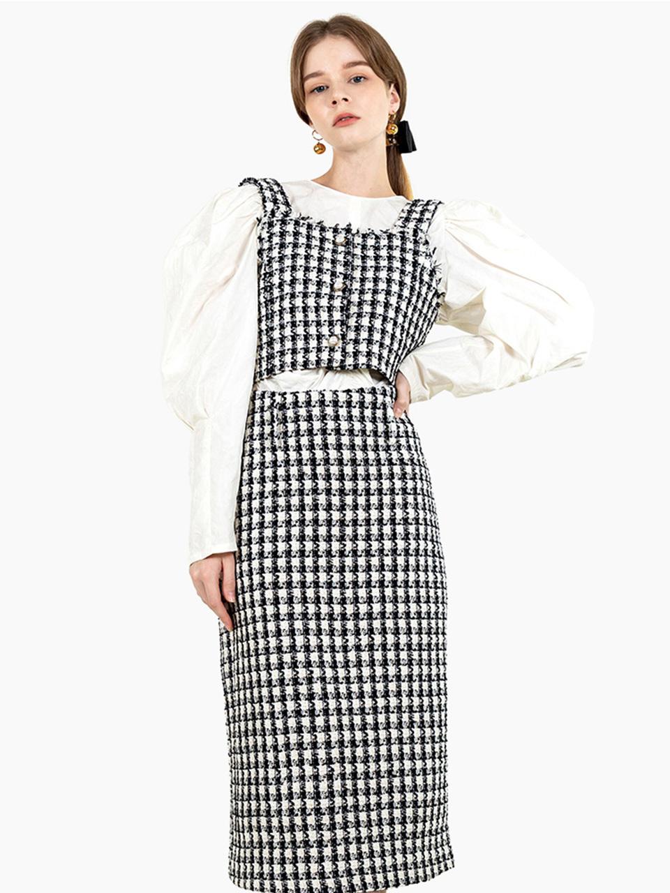 DOupWN Bustier Two-Piece Tweed Dress [BLACK]