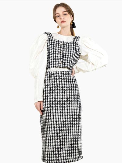 DOupWN Bustier Two-Piece Tweed Dress [BLACK]