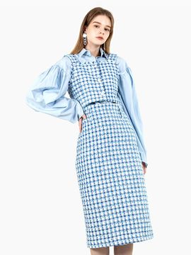 DOupWN Bustier Two-Piece Tweed Dress [SKY BLUE]
