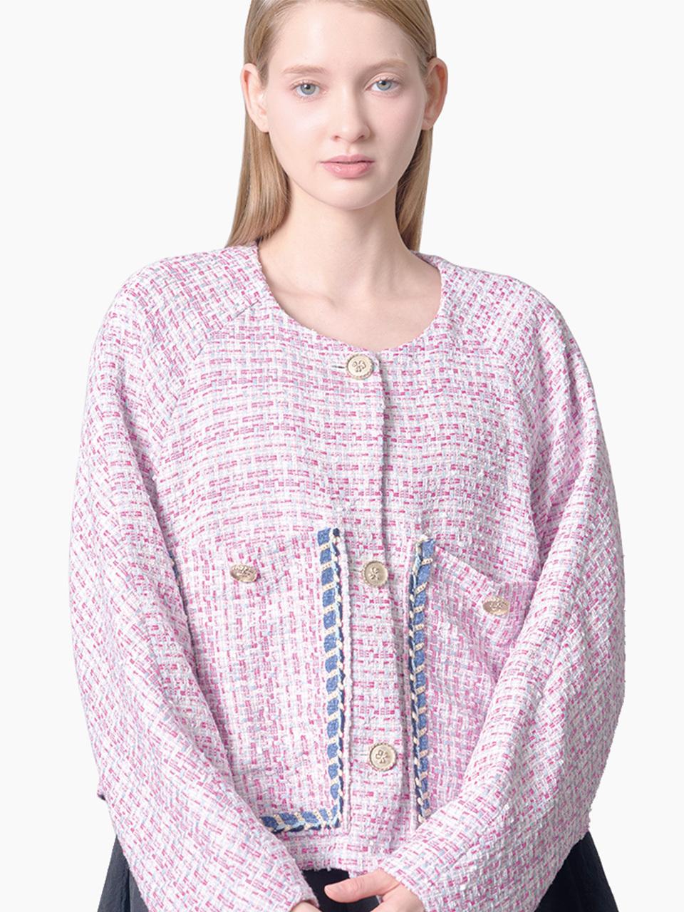 DOupWN Round Neck Tweed Jacket [PINK]